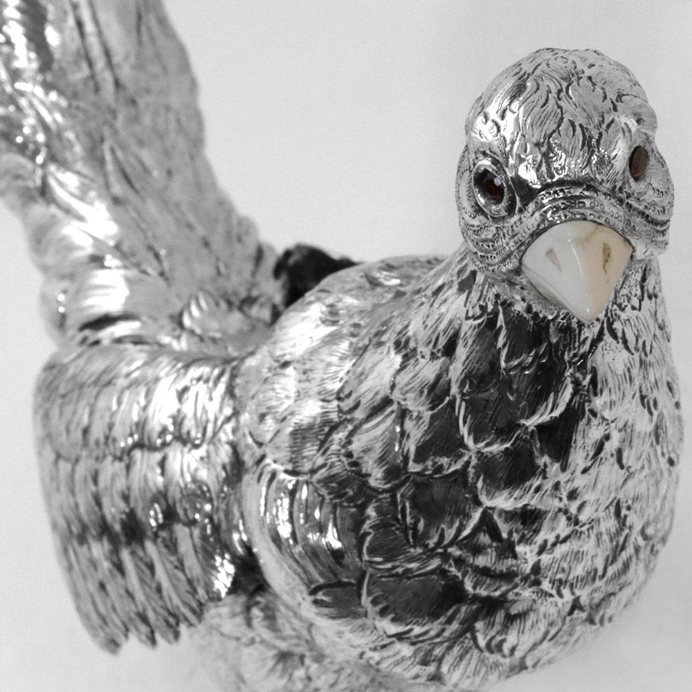 Contemporary Pheasant Nº2 by Alcino Silversmith 1902 in Sterling Silver 925 with bone beak  For Sale