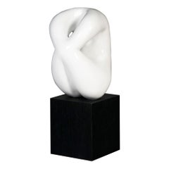 Phelps Abstract Resin Sculpture in Glossy White on Black Base by CuratedKravet