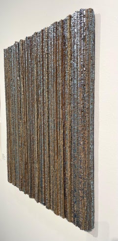 Blue Rhythm - Nature-inspired 3D mural sculpture on cardboard with gold leaves
