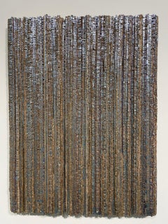 Blue Rhythm - Nature-inspired 3D mural sculpture on cardboard with gold leaves