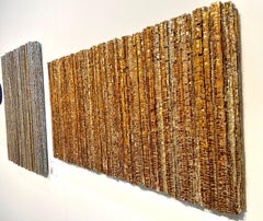 Lichen 9 - Nature-inspired 3D mural sculpture on cardboard with gold leaves
