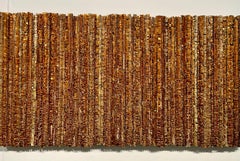 Lichen 9 - Nature-inspired 3D mural sculpture on cardboard with gold leaves