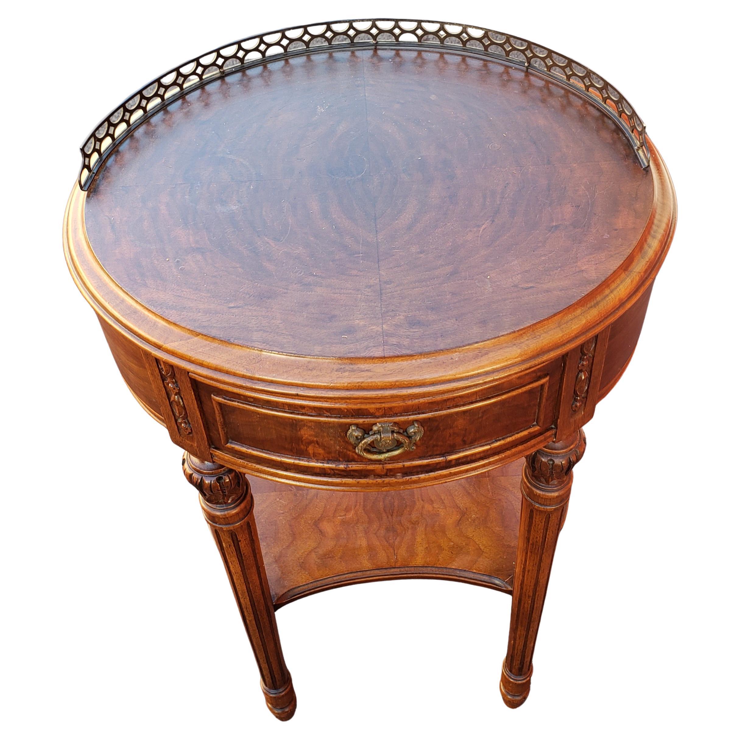 Part of a 8 Piece Bedroom set by the very reputable Phenix Furniture Co, Warren Pa. Very well made. Quality construction with dovetail finish & wood divided drawers.
This is an antique renaissance style French side table. Circa 1910s by the famous