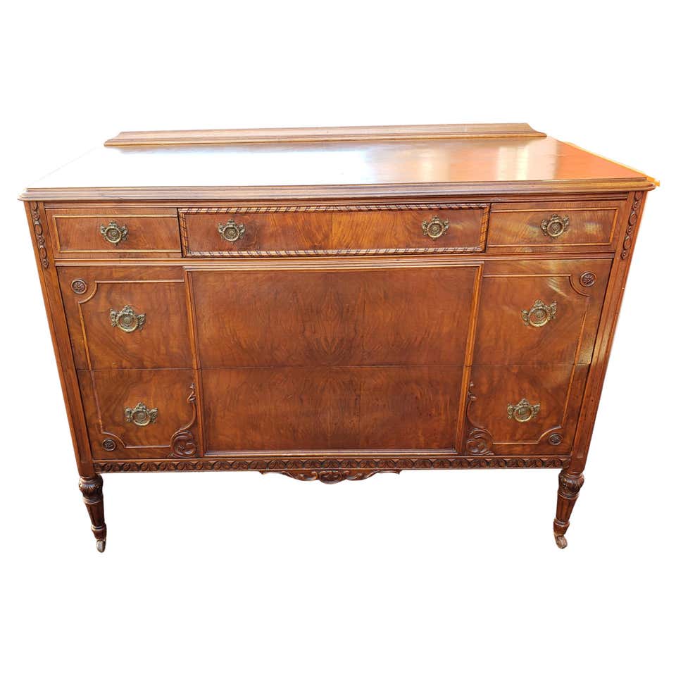 Antique Burled Walnut Dresser with Mirror Attributed to Baker Furniture ...