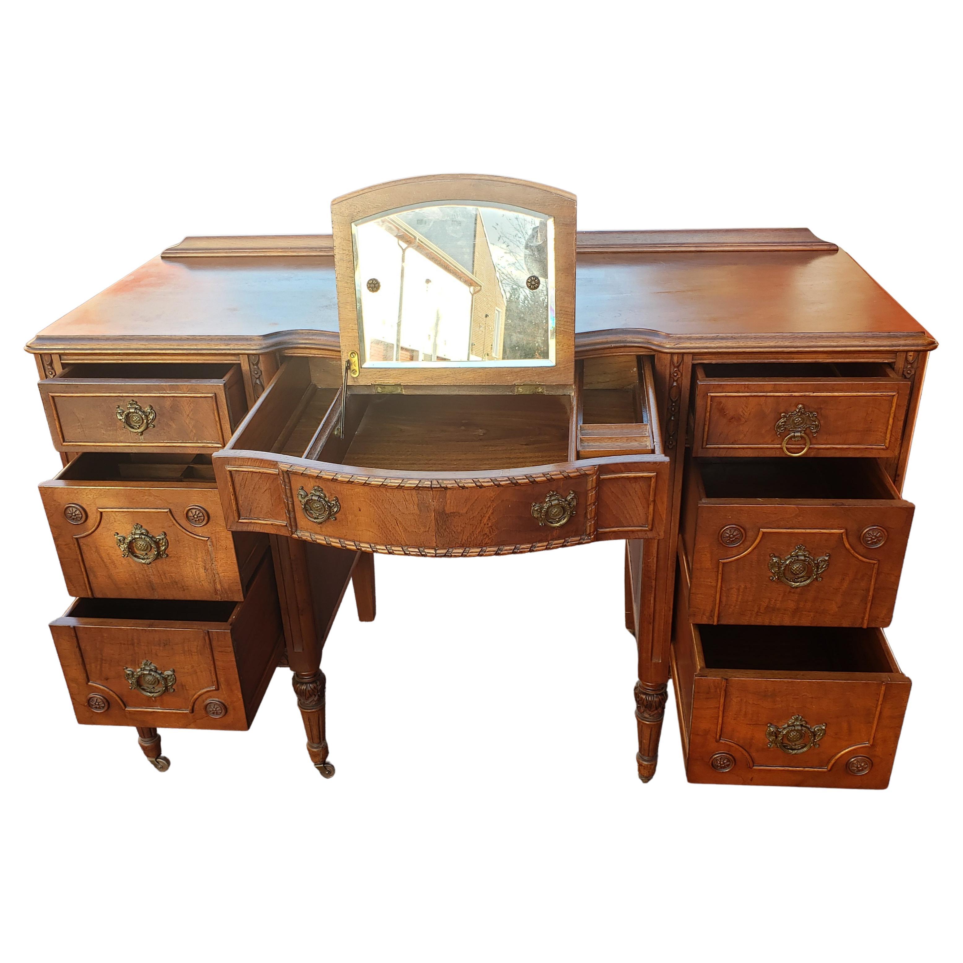 American Phenix Furniture Renaissance Revival Walnut Vanity with Mirrors, Circa 1910s