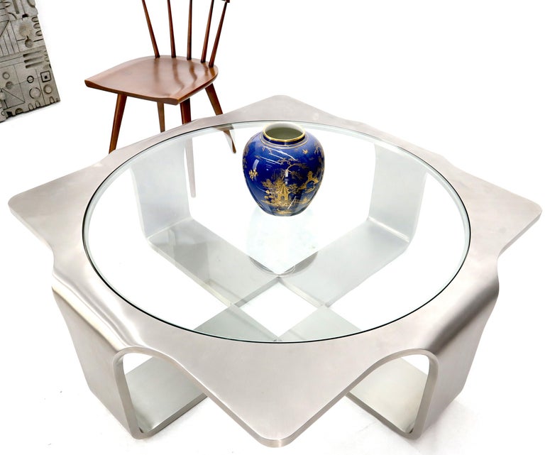 Phenomenal 1" Thick Bent Stainless Steel Square Coffee Table Glass Top