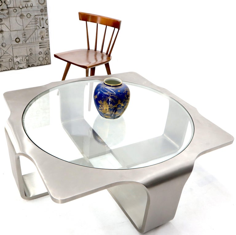 Phenomenal 1" Thick Bent Stainless Steel Square Coffee Table Glass Top