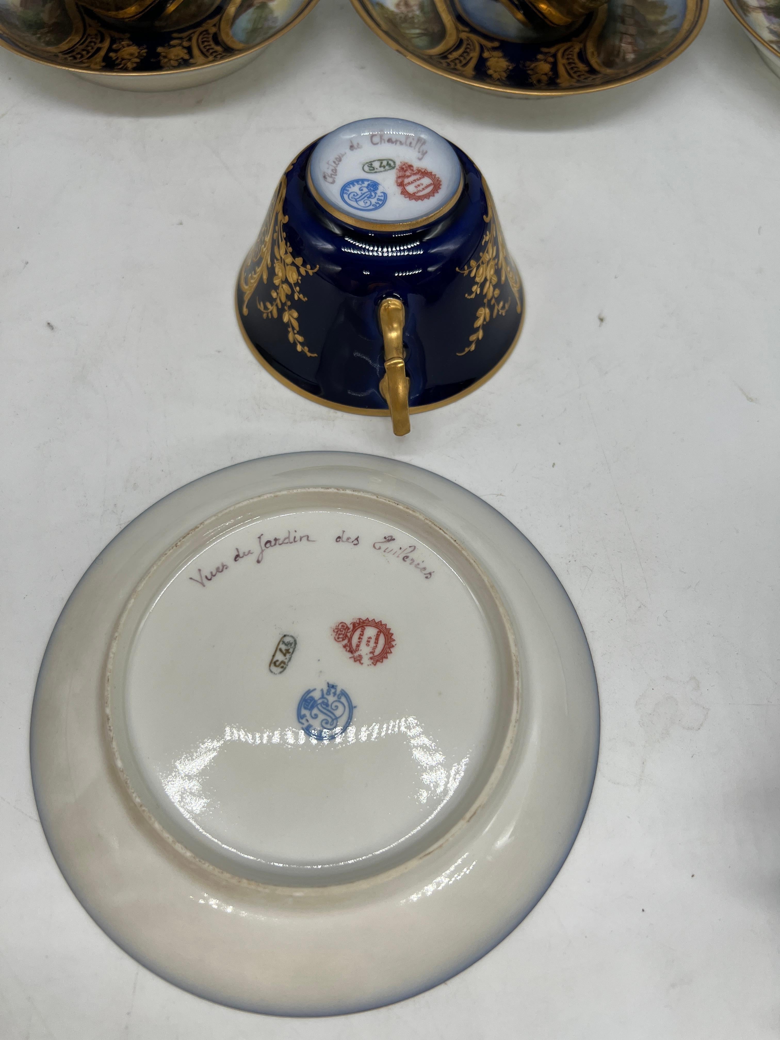 Phénoménal 12 Sèvres 19th C, Chateau Des Tuileries 1846 Chateau Scene Cup Saucer en vente 9