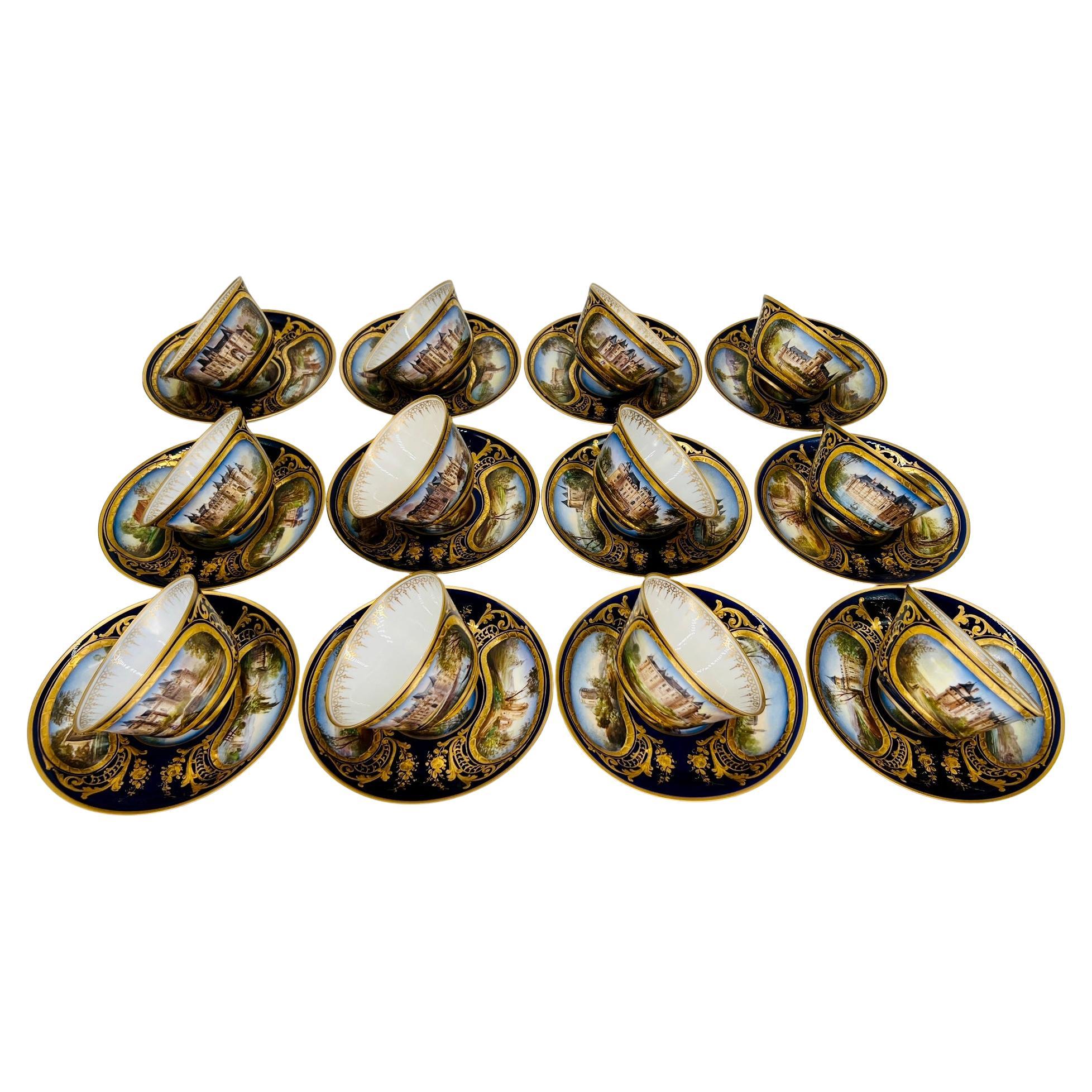 Fenomenal 12 Sevres S. XIX, Chateau des Tuileries 1846 Chateau Escena Copa Platillo