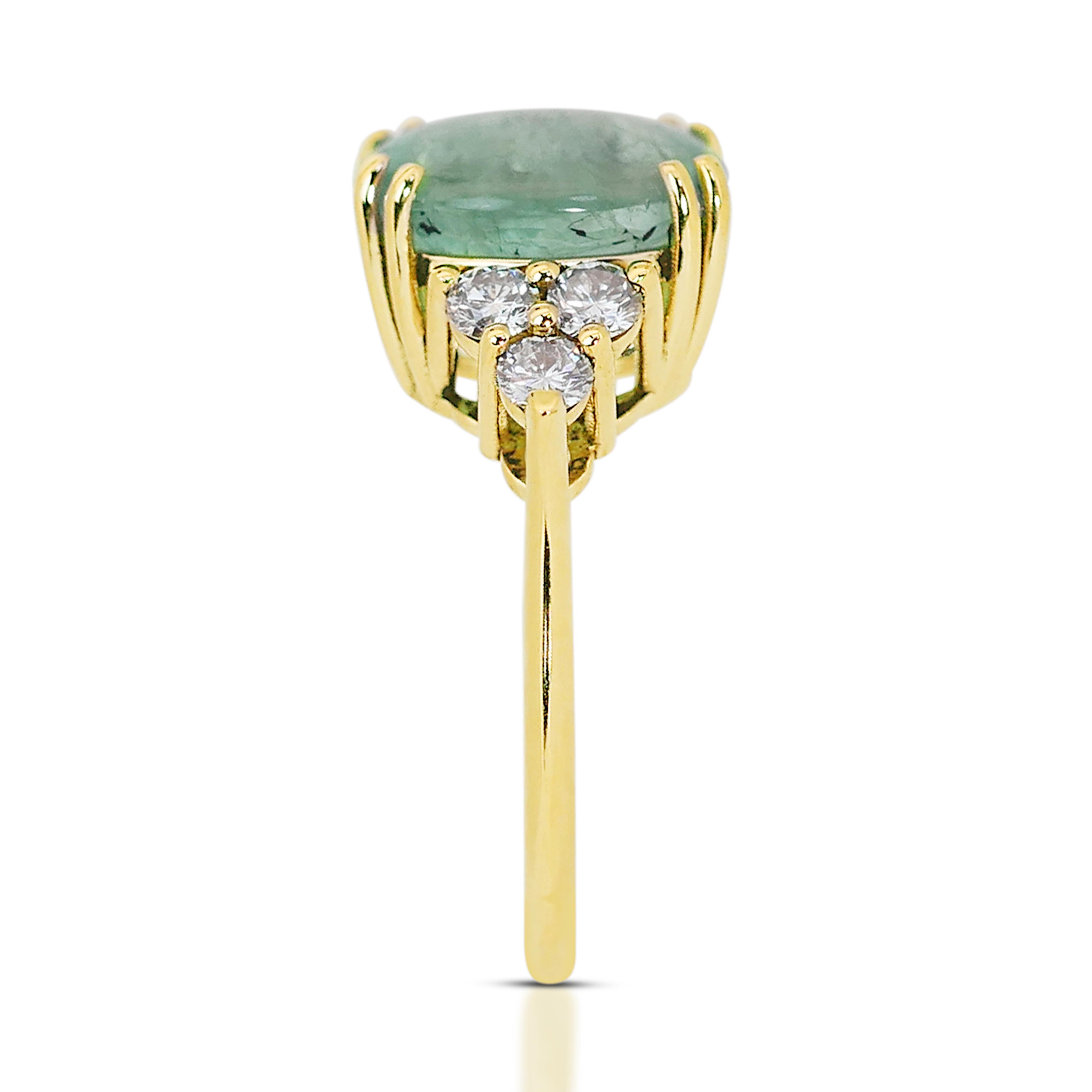 Phenomenal 18K Yellow Gold Emerald and Diamond Cocktail Ring w/ 5.59ct - IGI  For Sale 1