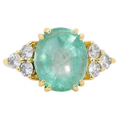 Phenomenal 18K Yellow Gold Emerald and Diamond Cocktail Ring w/ 5.59ct - IGI 