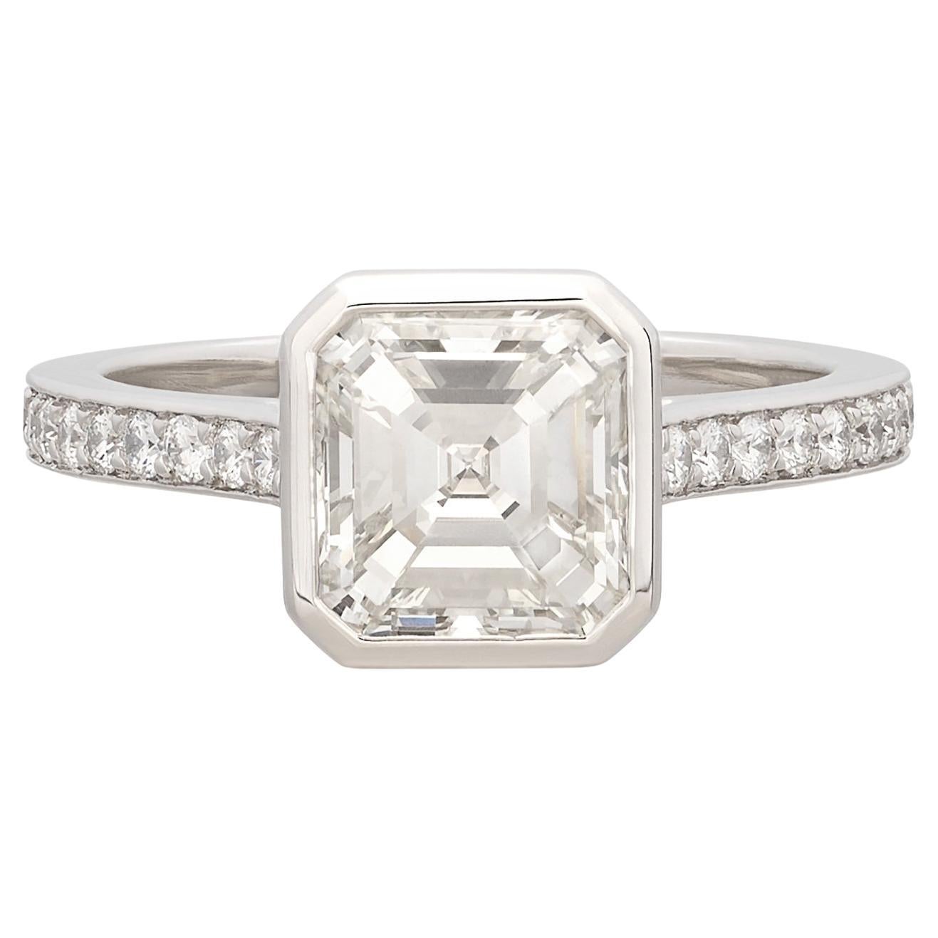Phenomenal 2.14ct Asscher Cut Platinum Diamond Ring For Sale