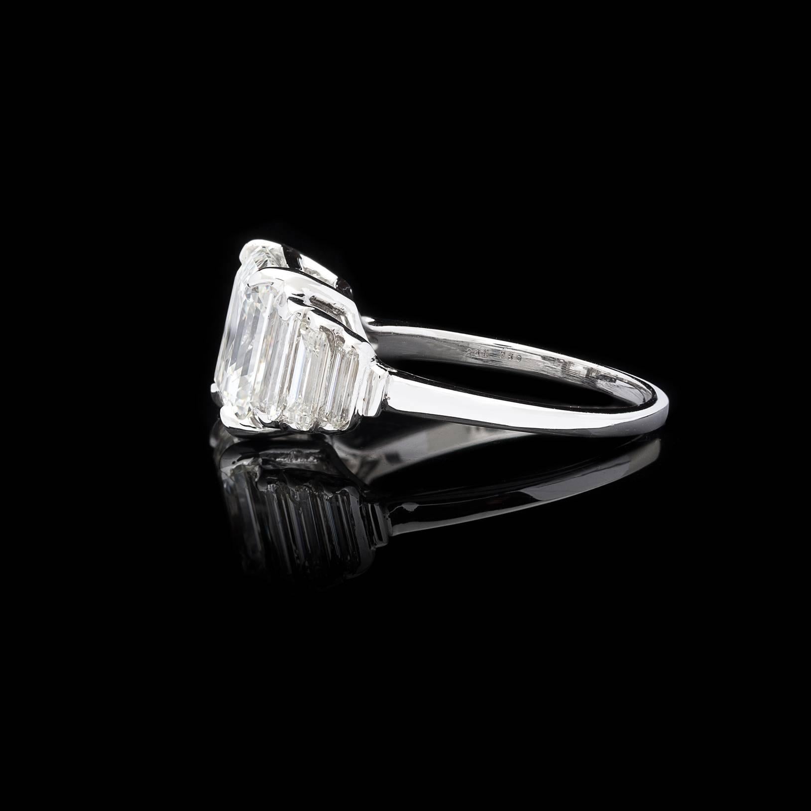 Phenomenal 3.68 Carat GIA Emerald Cut in Custom 18 Karat Diamond Ring In New Condition In San Francisco, CA