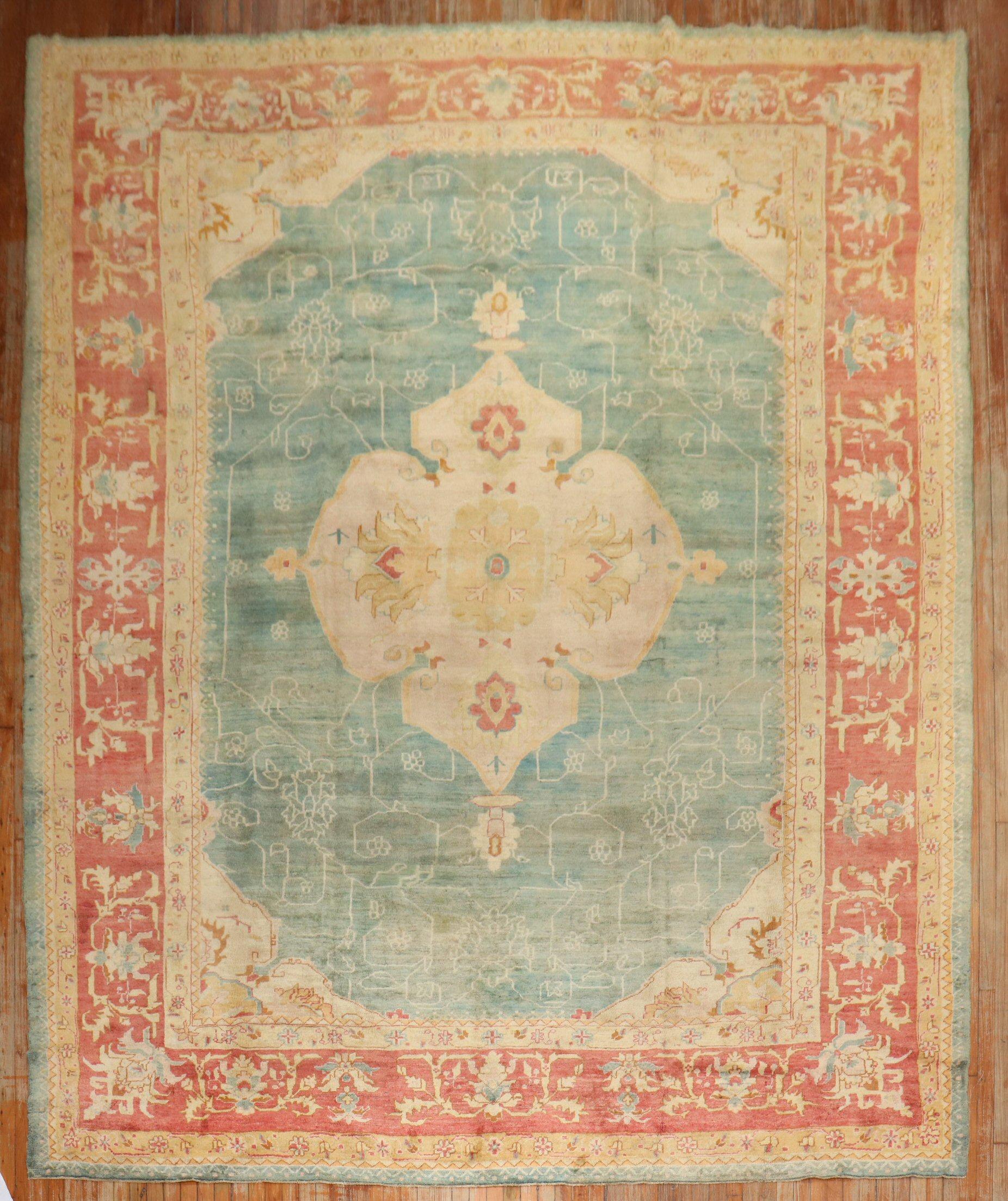 An extravagant connoisseur caliber early 20th-century antique Turkish oushak rug 

Measures: 10'9'' x 14'11''.