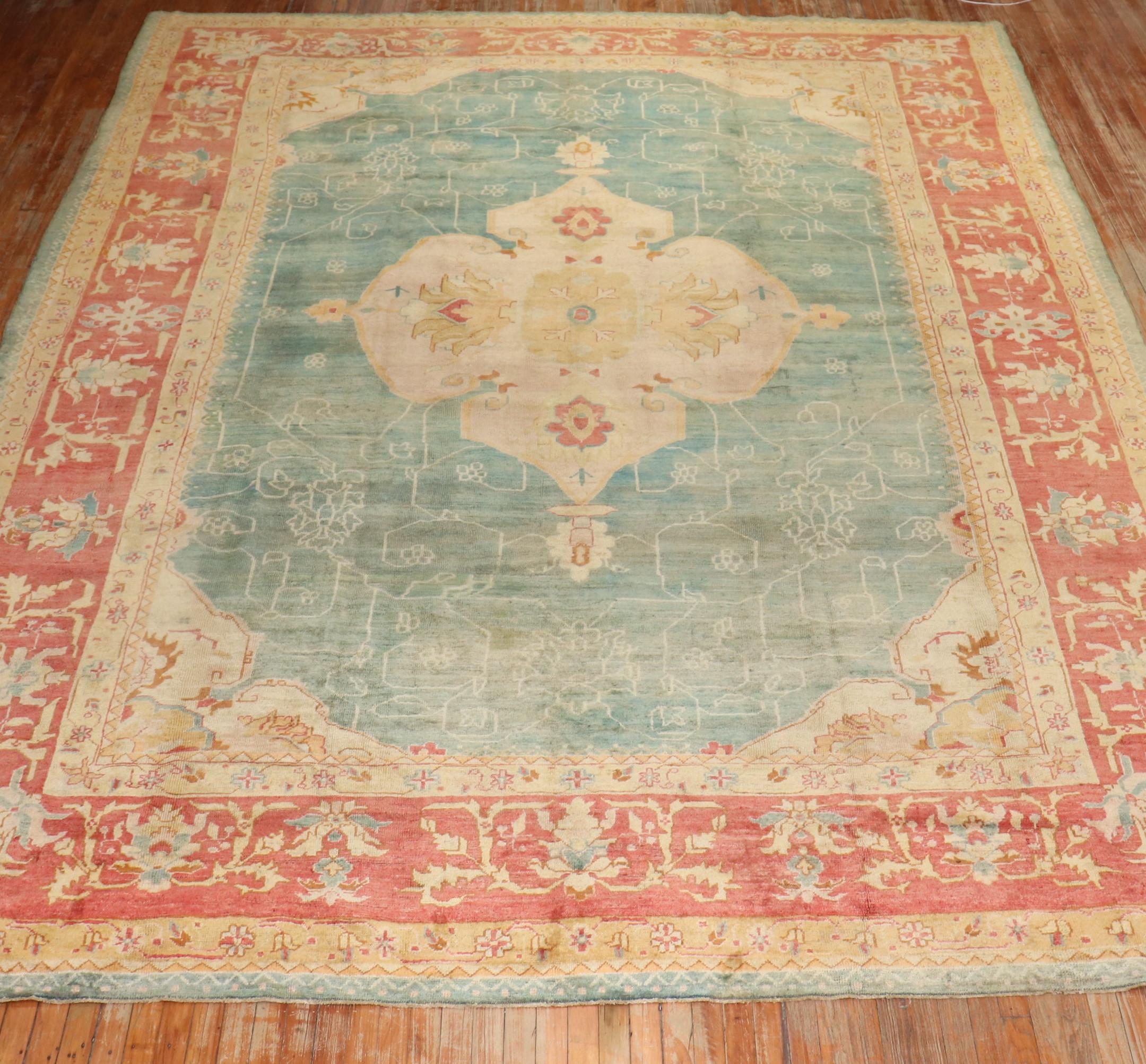Country Zabihi Collection Phenomenal Antique Turkish Oushak Rug For Sale