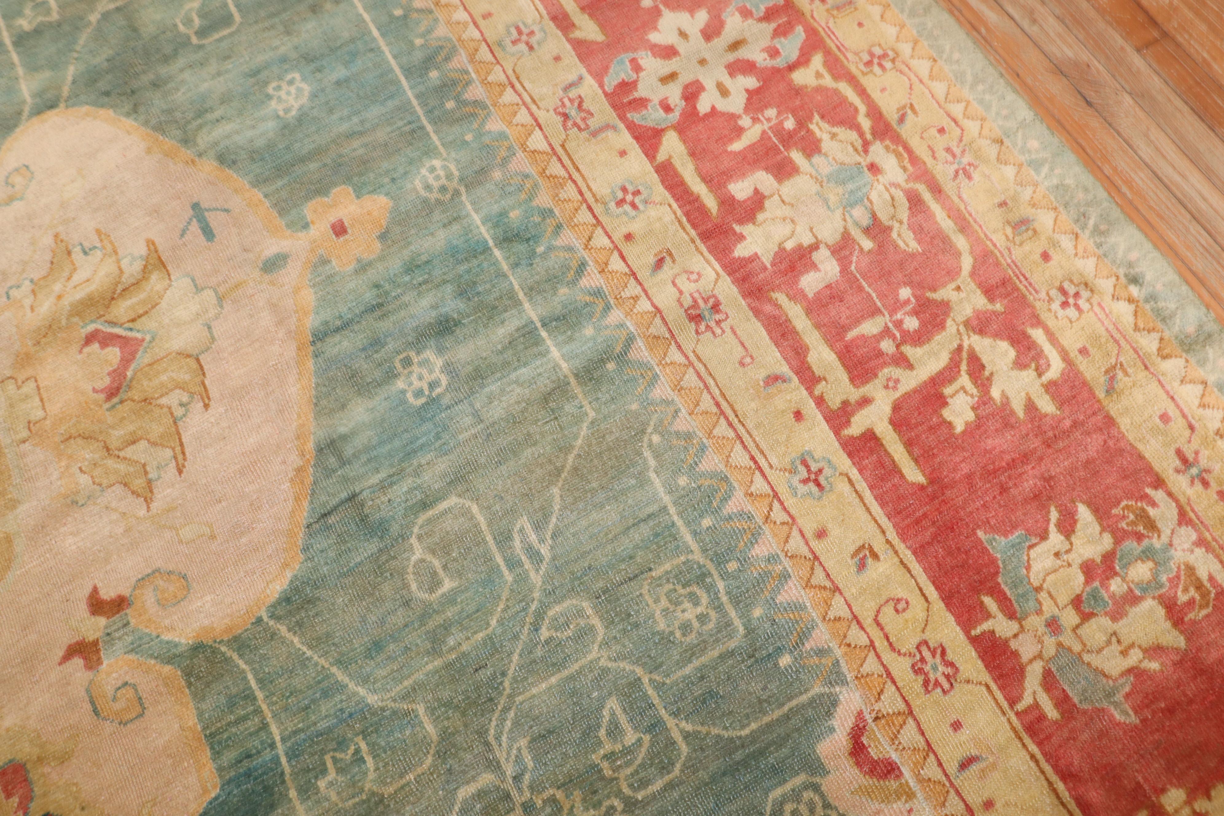 Hand-Knotted Zabihi Collection Phenomenal Antique Turkish Oushak Rug For Sale