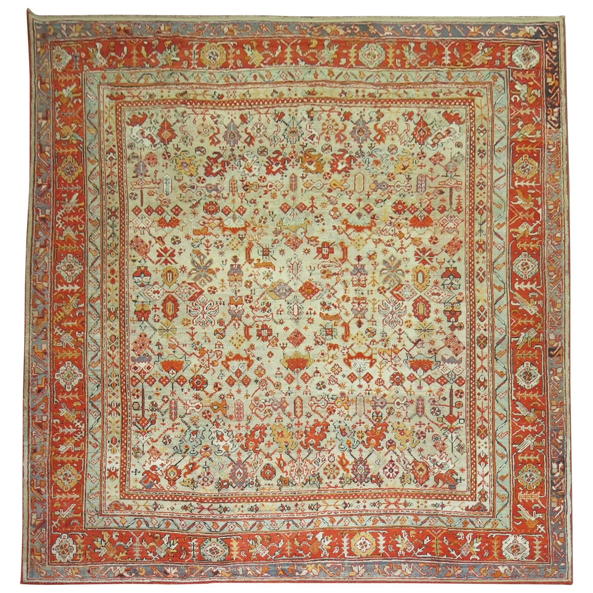 Phenomenaler antiker türkischer Oushak-Teppich