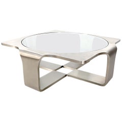 Phenomenal 1" Thick Bent Stainless Steel Square Coffee Table Glass Top