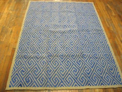 Phenomenal Blue Color Geometric Pattern Contemporary American Hooked Rug