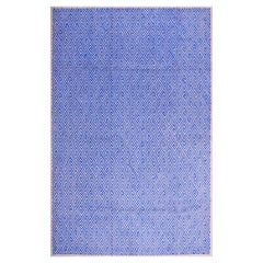 Phenomenal Blue Color Geometric Pattern Contemporary American Hooked Rug
