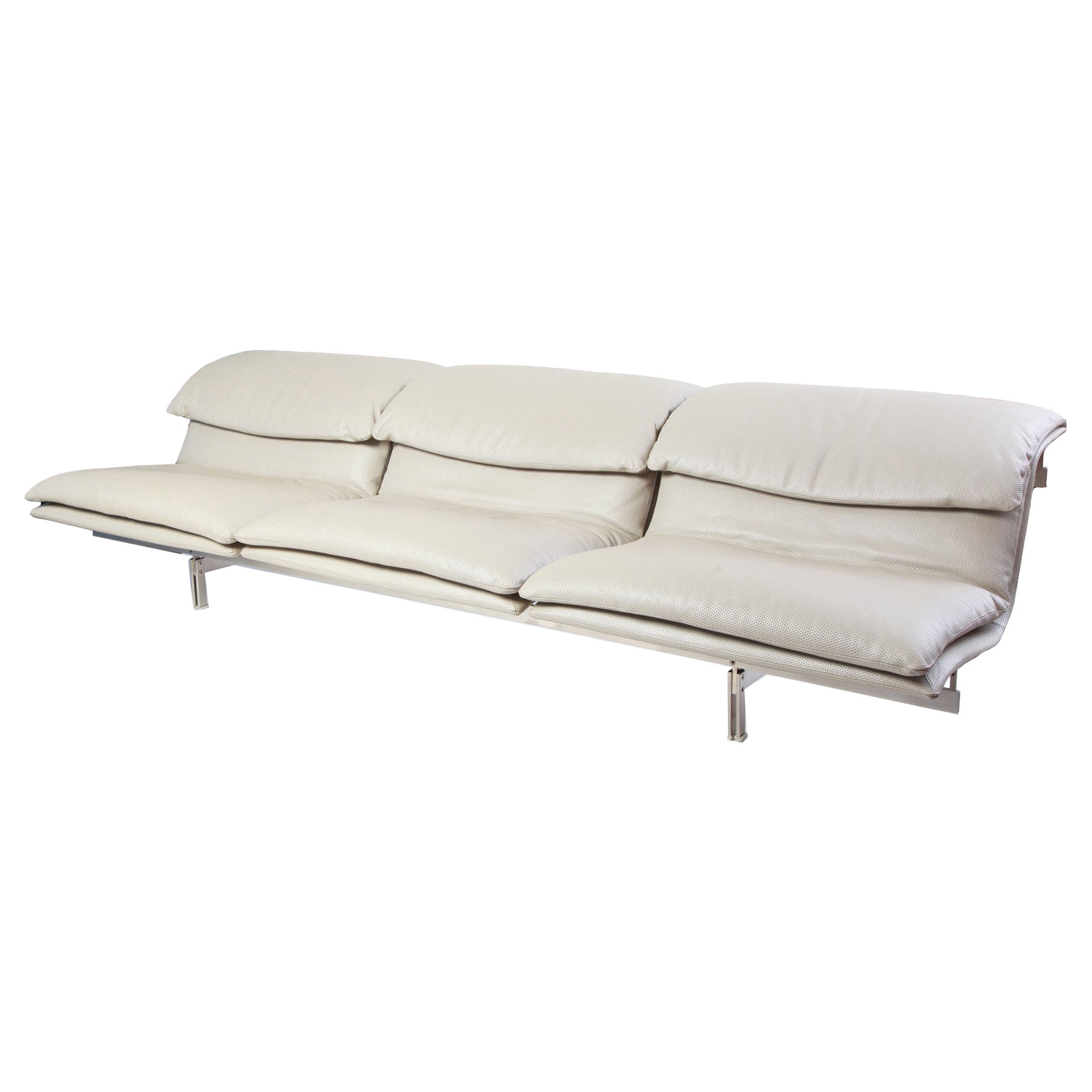 Sofa phénoménal Saporiti en acier inoxydable et cuir Mercedes