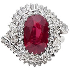 Phenomenal Unheated 3.87 Carat Ruby in Estate Platinum and Diamond Ring