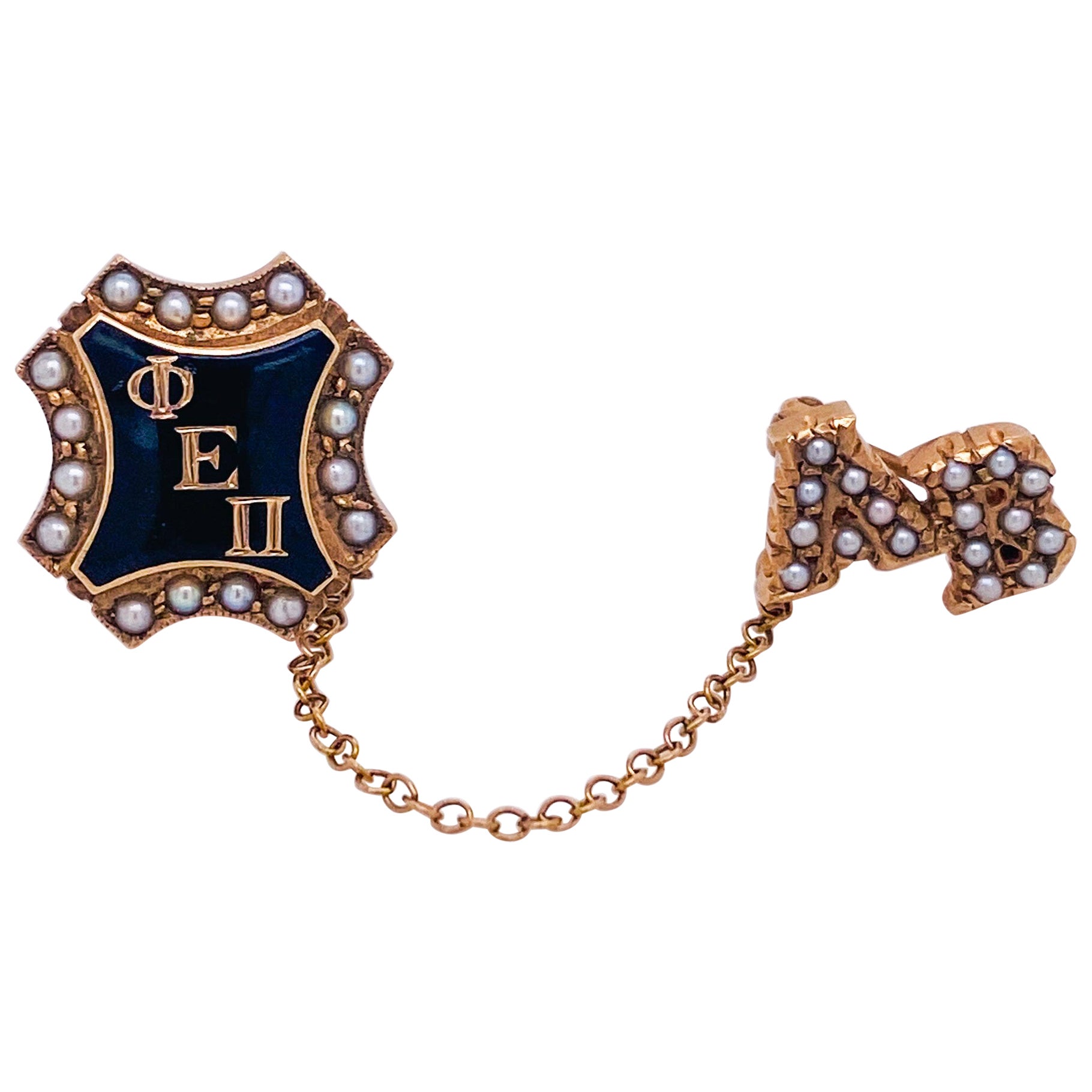 Phi Epsilon Pi, Alpha Beta Chapter Fraternity Pin Estate Brooch with Pearls