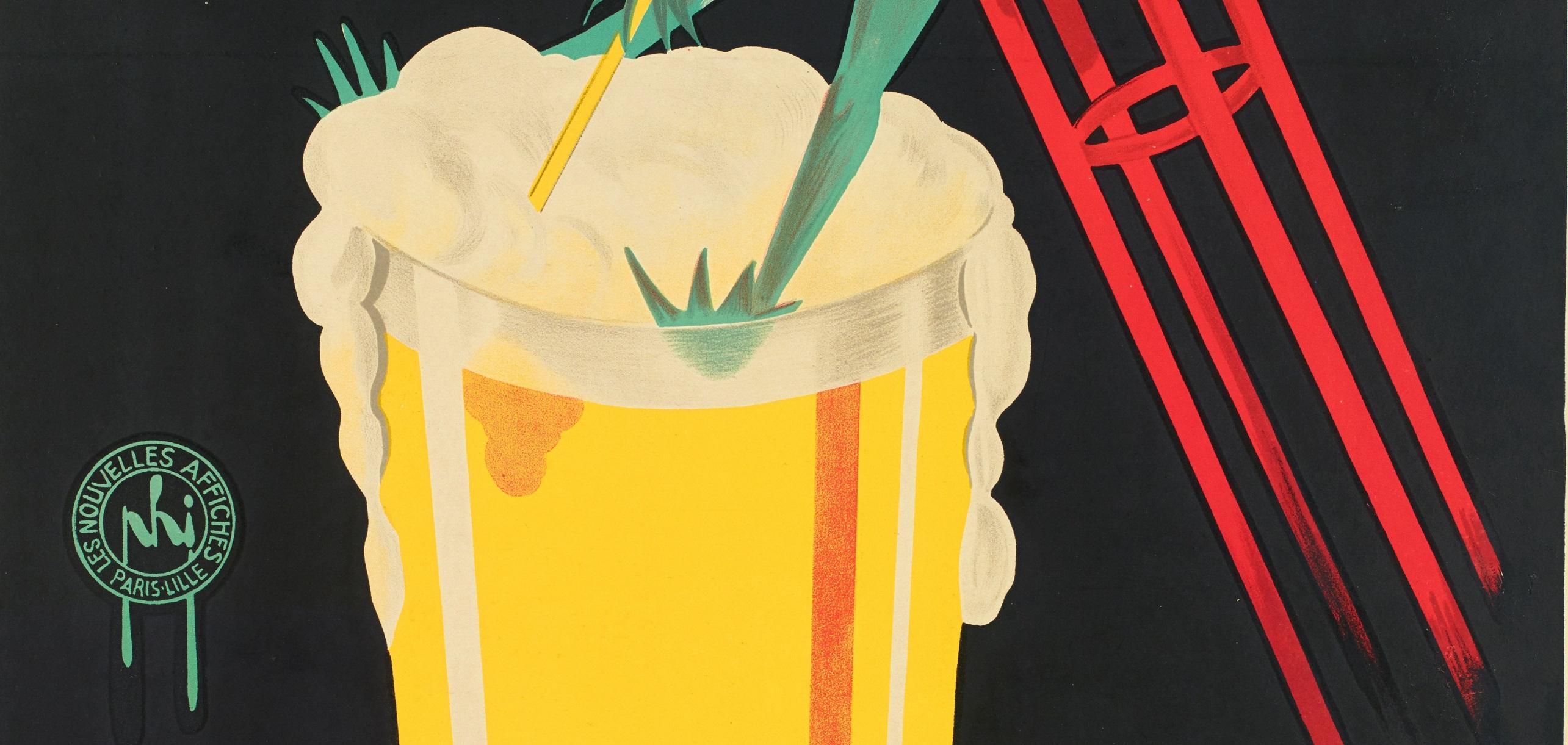 Art Deco Phi, Original Vintage Poster, Beer Brewery Lengrand, Pint, Frog, Foam, Bar, 1926 For Sale