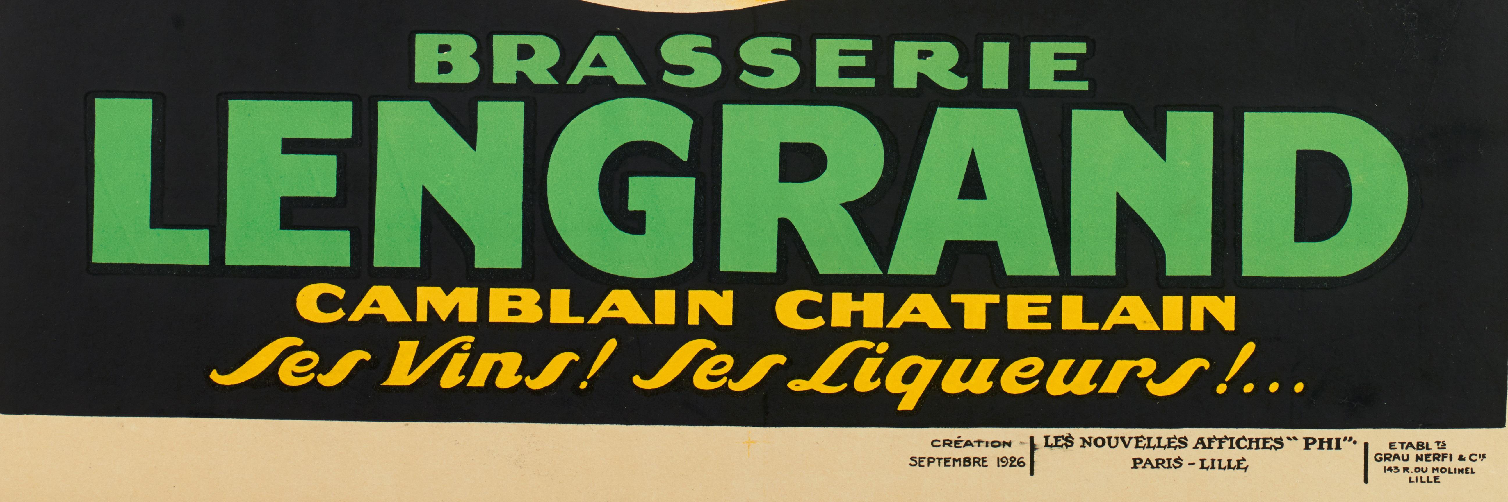 Phi, Original Vintage Poster, Beer Brewery Lengrand, Pint, Frog, Foam, Bar, 1926 In Good Condition For Sale In SAINT-OUEN-SUR-SEINE, FR