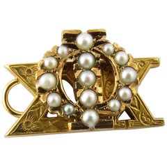 Phi Sigma Kappa 10 Karat Yellow Gold Pendant Chased Etching Seed Pearls