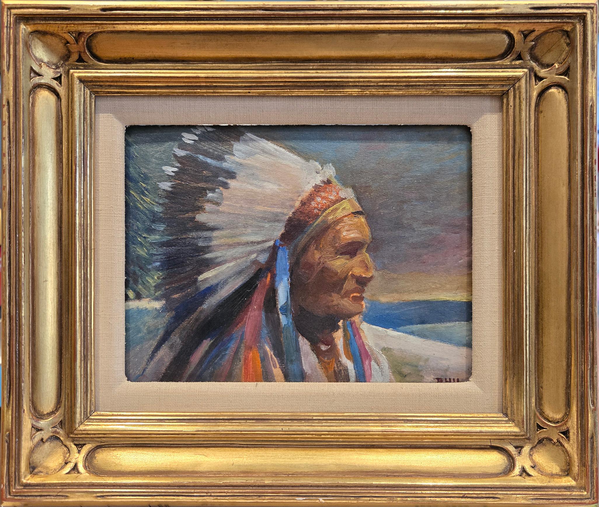 Antique Oil Painting of American Indian Chief, Signed, Circa 19th Century