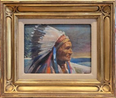 Antique Oil Painting of American Indian Chief, Signed, Circa 19th Century