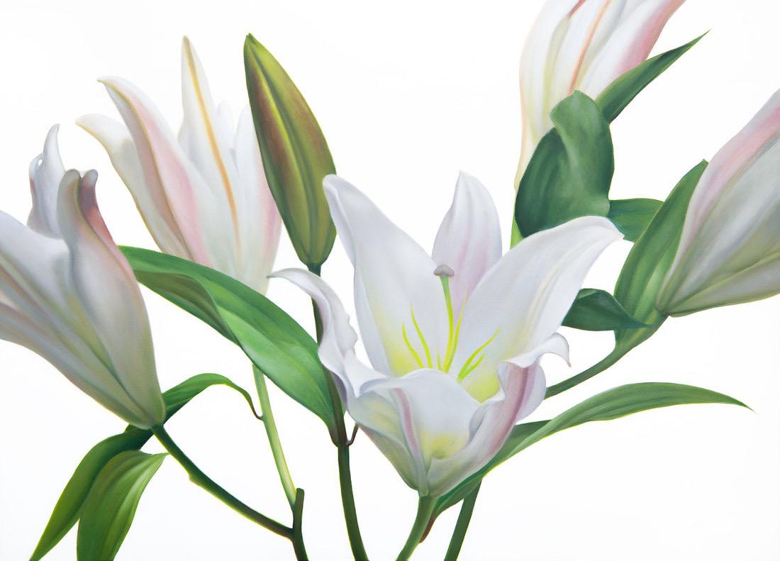 White Beauties Large Modern Floral Botanical Still Life by Phil Courtney