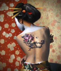 Oil On Canvas, Naked Back Portrait Of A Geisha