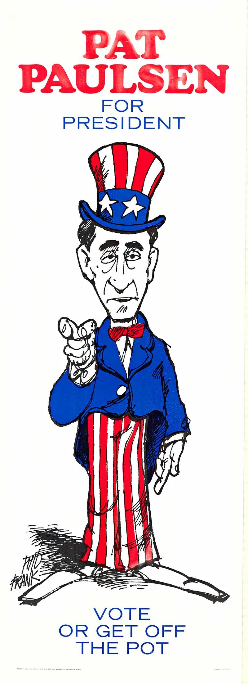 Manifesto politico satirico d'epoca originale "Pat Paulsen for President" del 1968