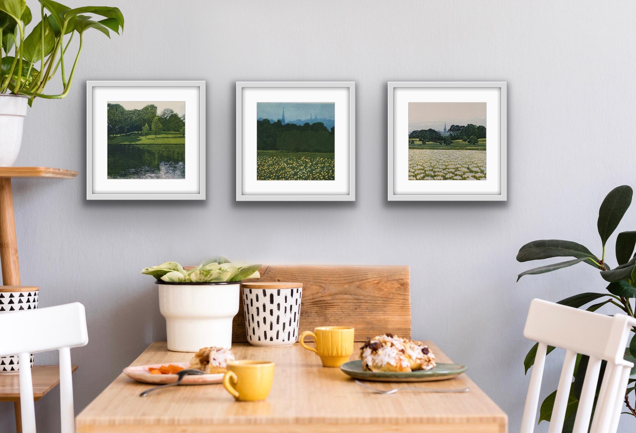 Heath Land, Heath Pond and Heath View Diptych  - Gray Figurative Print by Phil Greenwood