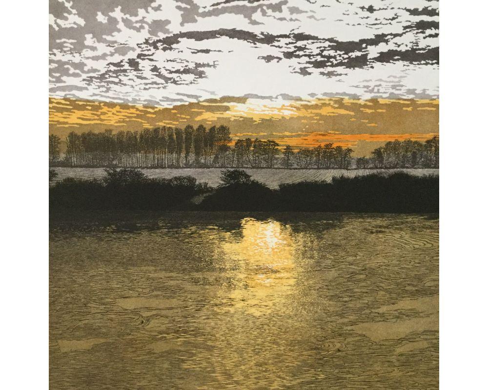 River Light is a contemporary landscape print by Phil Greenwood. The meticulous attention to detail that Greenwood has used is highlighted by the reflection of the sun in the river water.

Additional Information:
Phil Greenwood
River Light
Limited