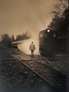 In The Yard, Train Yard With Worker Sepia Toned