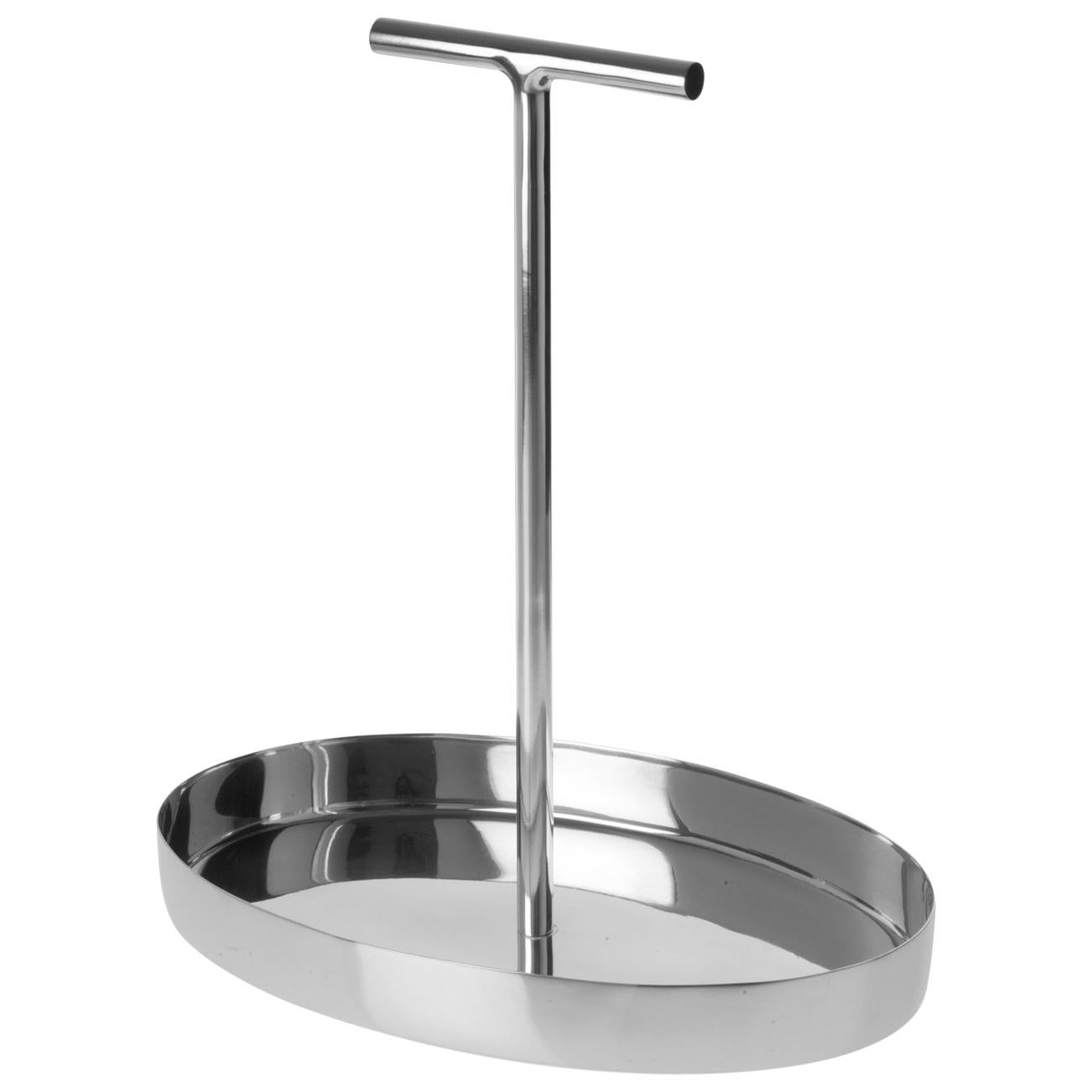 Phil Oval Tray in Polished Aluminium with a T-Shape Handle Designed, Bijou Jain