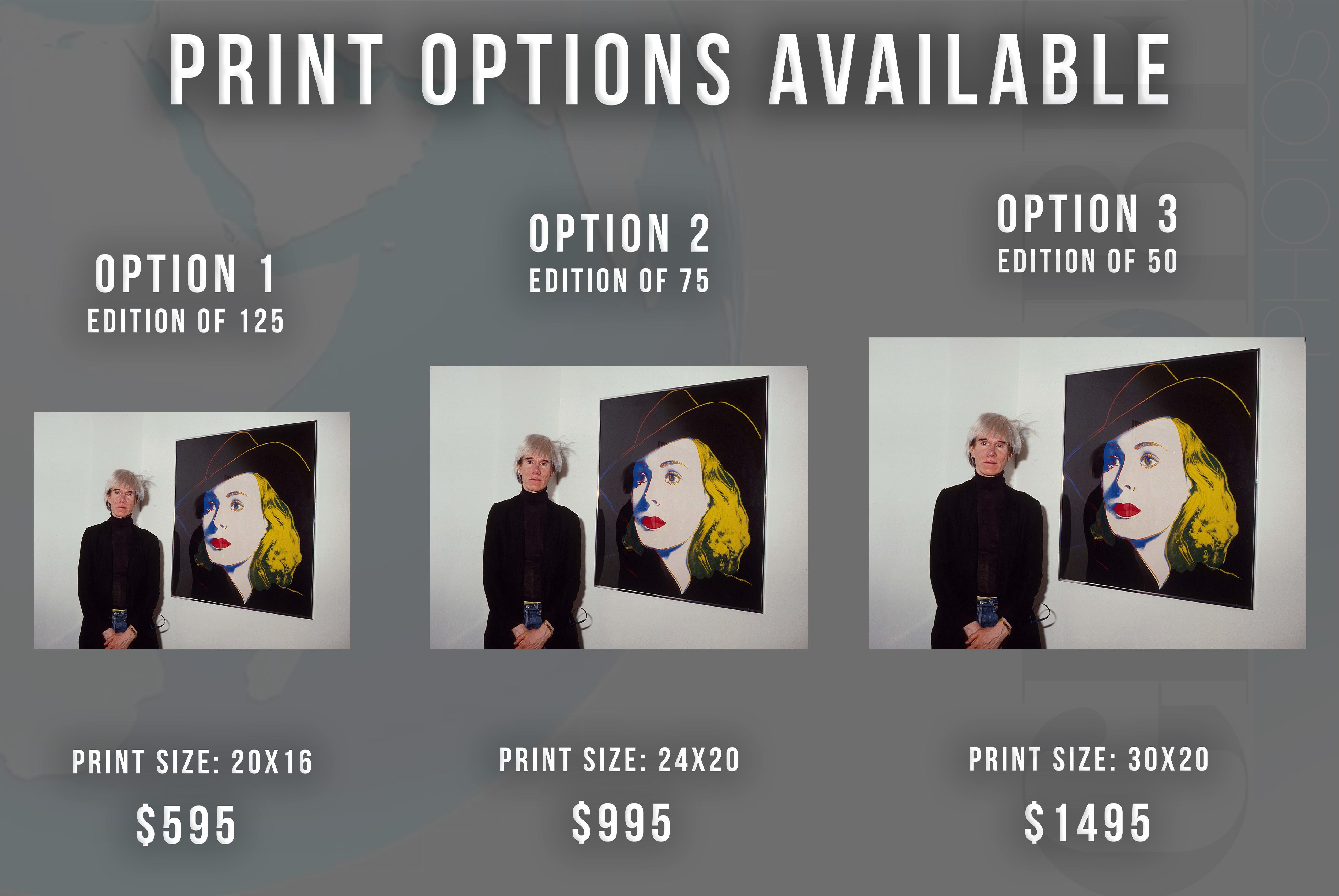 Andy Warhol with Ingrid Bergman Paintings Fine Art Print - Photograph by Phil Roach
