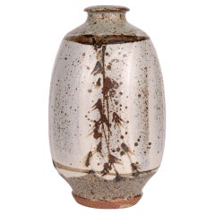 Vintage Phil Rogers Studio Pottery Ash Glazed Vase with Foliate Designs 