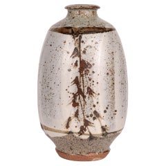 Phil Rogers Studio Pottery Ash Glazed Vase with Foliate Designs