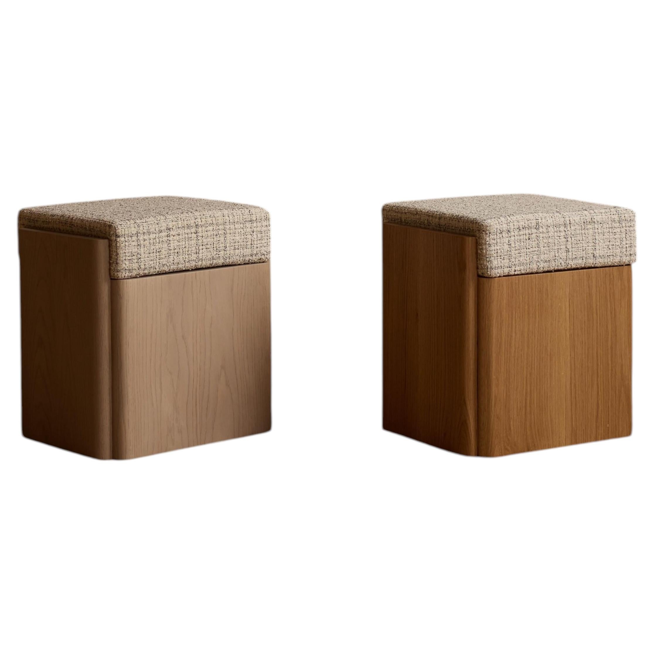 Phil Stool in Solid Wood & Upholstery by Gregory Beson For Sale