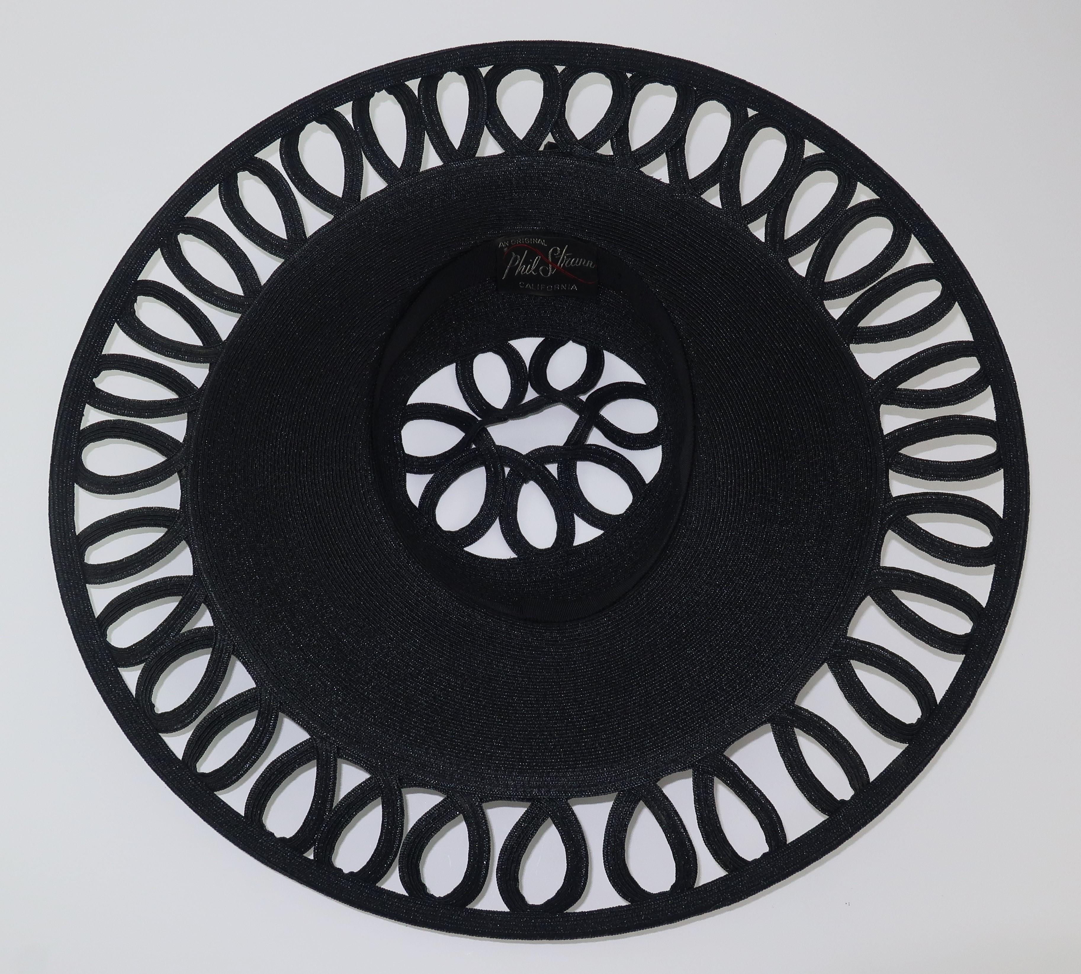 Phil Strann Black Wide Brim Looped Straw Hat, C.1950 6