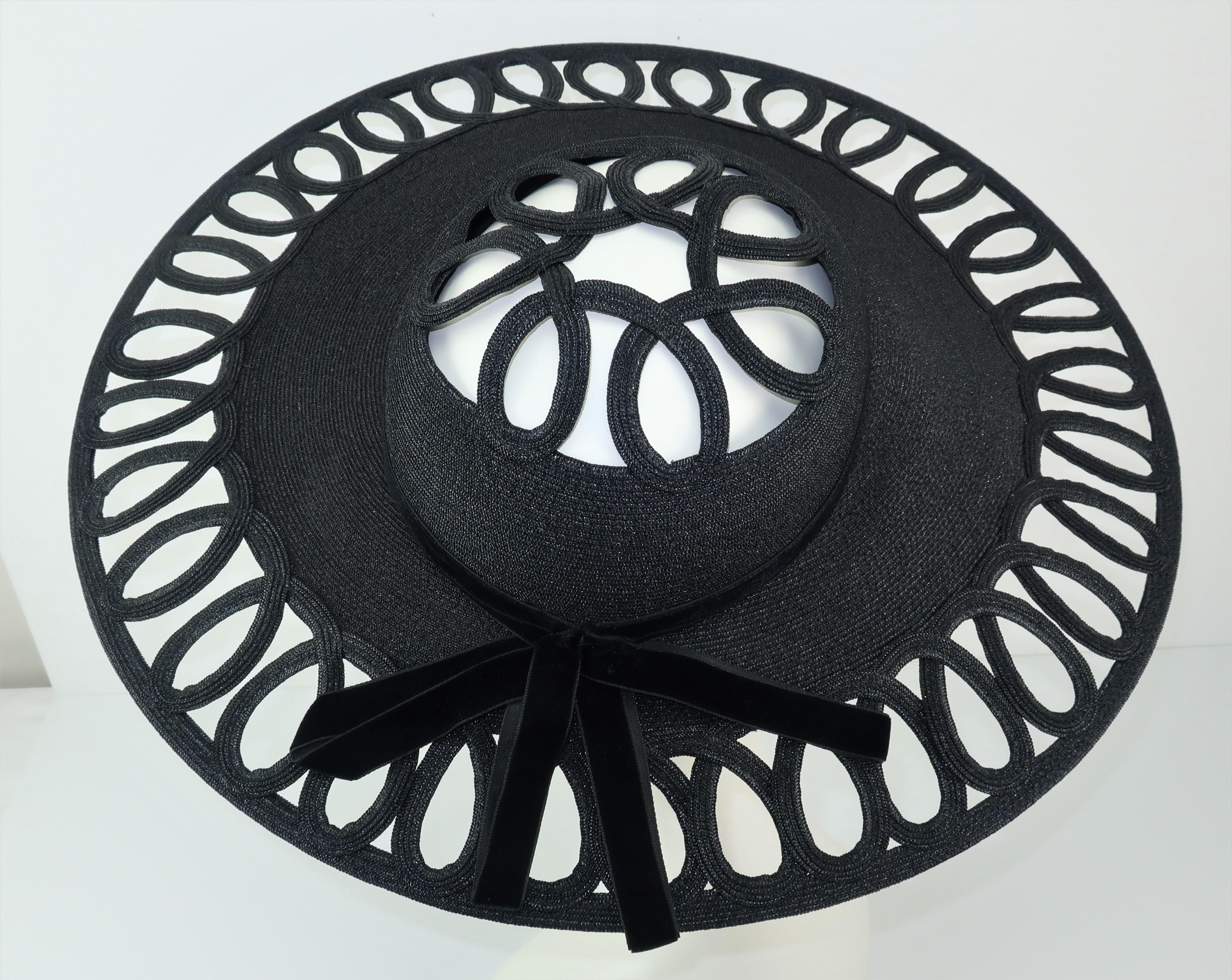 Women's Phil Strann Black Wide Brim Looped Straw Hat, C.1950