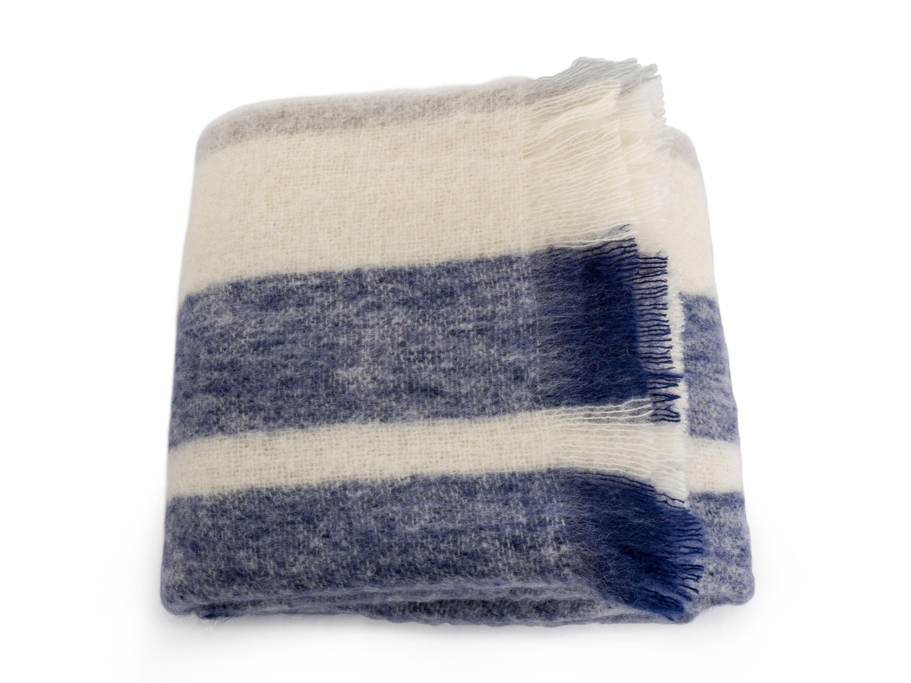 Stripe mohair blend throw. Mohair and wool with a touch of nylon. Made in South Africa.         
    