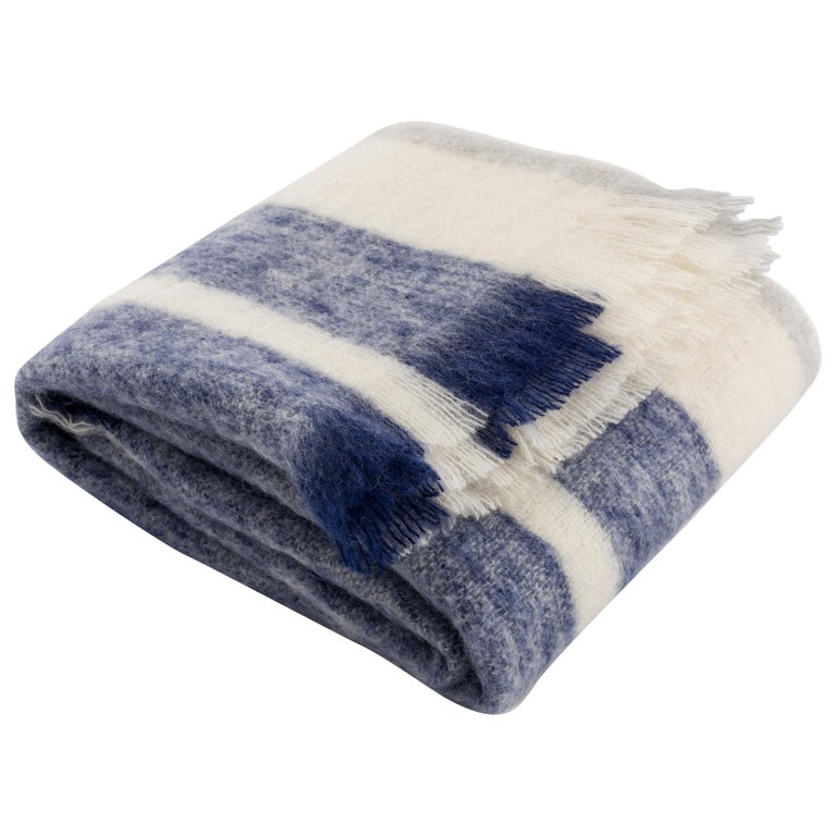 Phila Stripe Mohair Throw in Ivory and Navy Mohair by CuratedKravet at