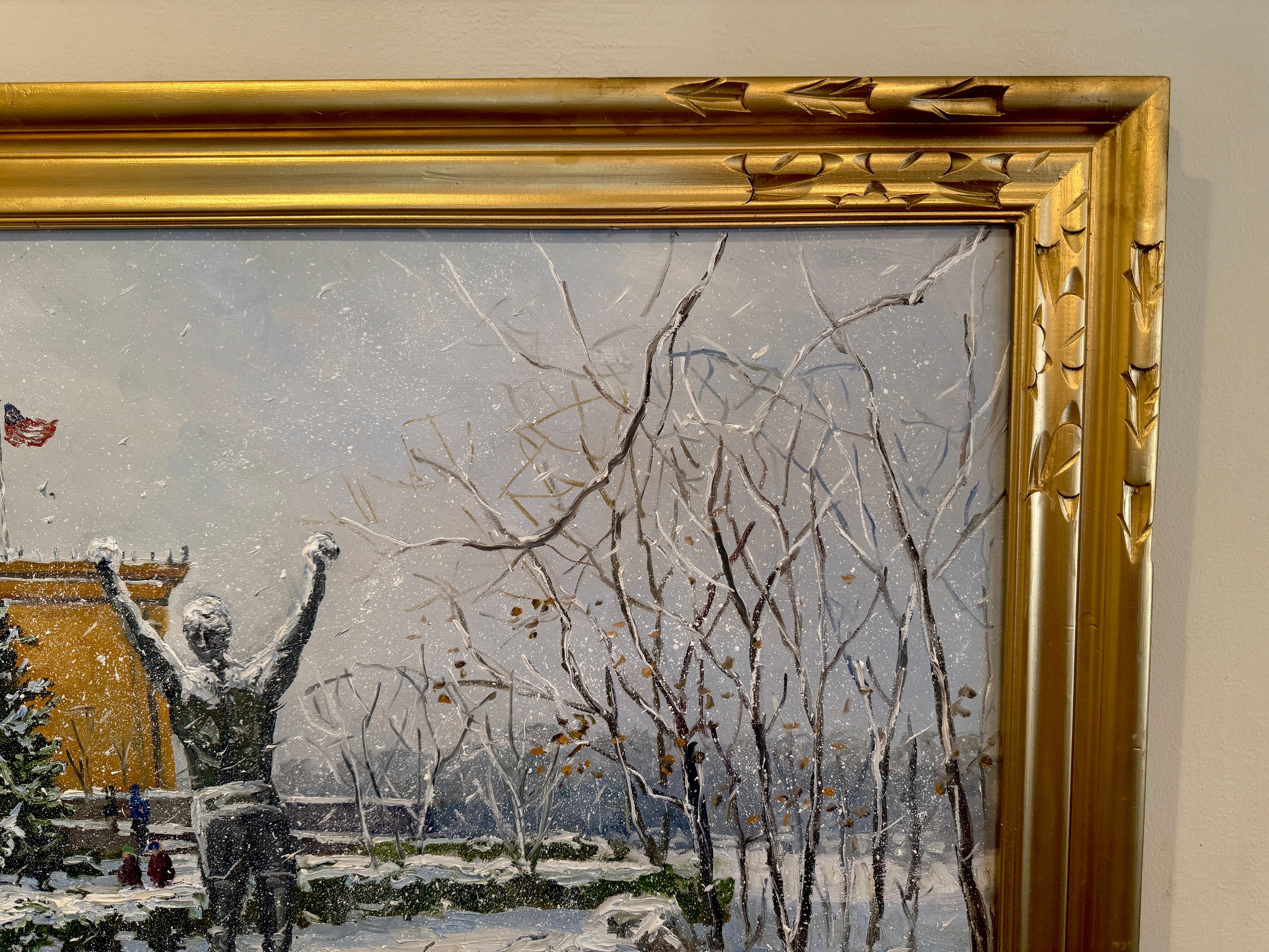 Philadelphia Art Museum Impressionist Winter Rocky Monument Scene Oil Painting siglo XX en venta