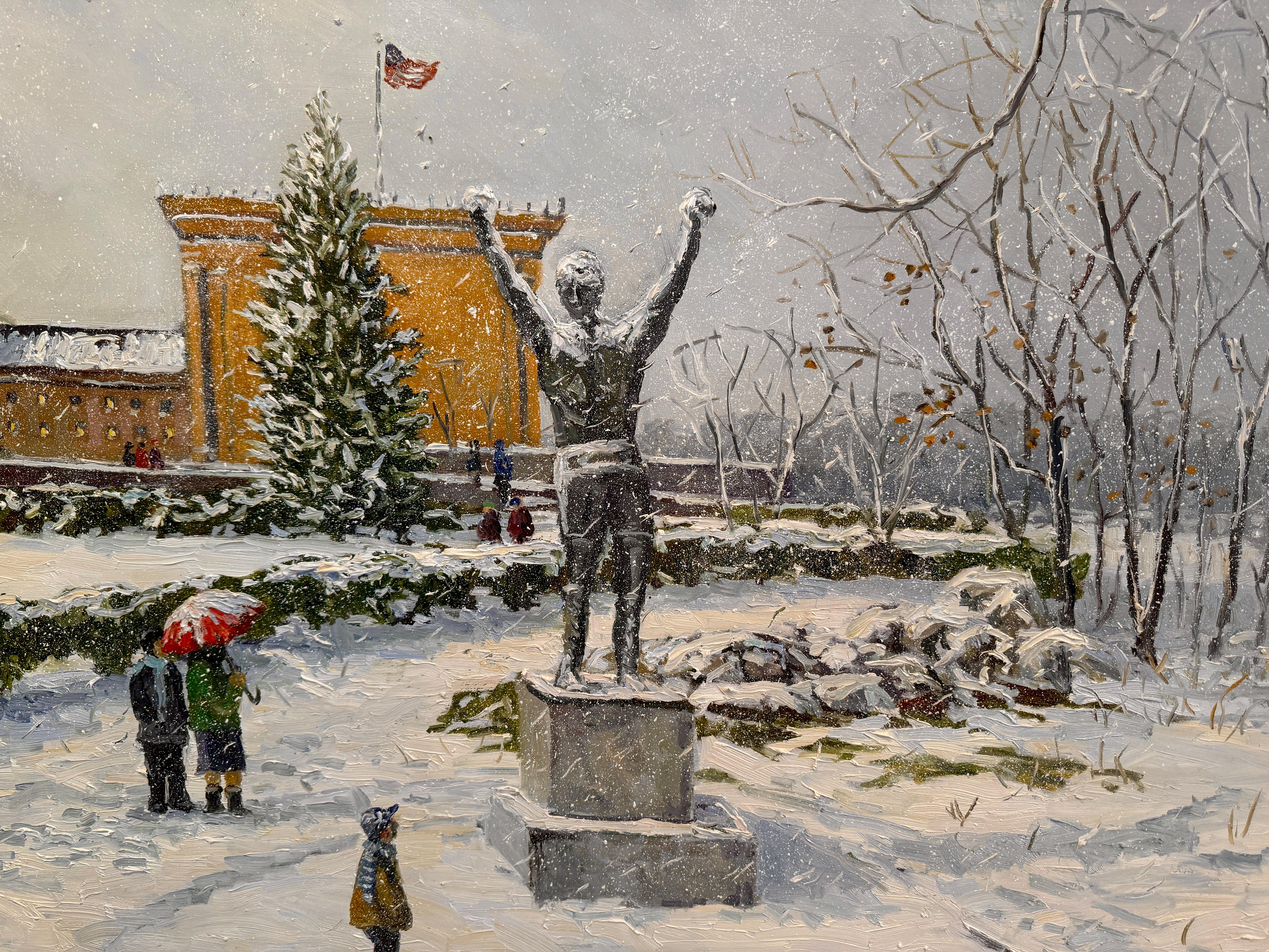 Philadelphia Art Museum Impressionist Winter Rocky Monument Scene Oil Painting en venta 2