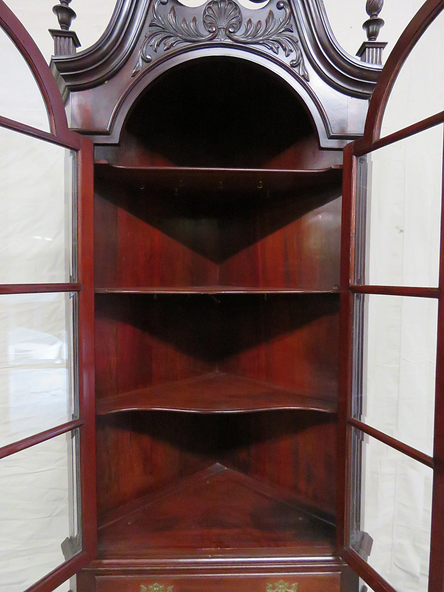 Glass Philadelphia Centennial Chippendale Style Corner Cabinet